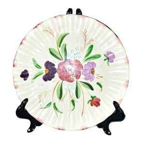 Blue Ridge Southern Potteries Hand Painted 10" Plate with Florals Scallop Edge